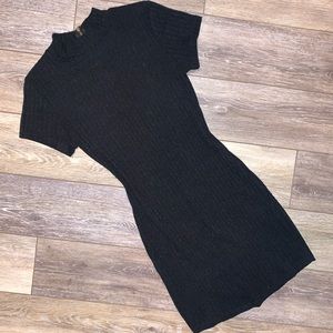 black mock neck knit mini dress